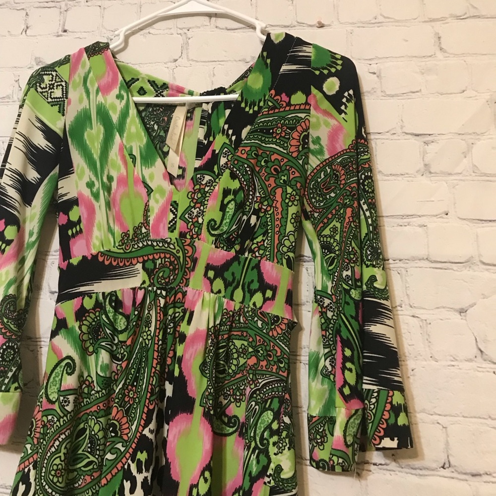 Cristinalove Green Pink Long Sleeve Dress - Picture 4 of 14